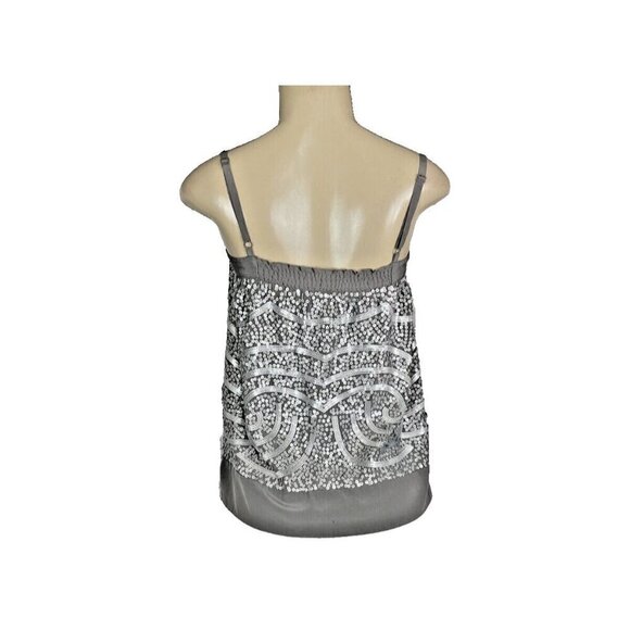 Bcbgmaxazria XS Gray-Silver Silk Sequin Swirl Pattern Adjustable Strap Cami Top - Picture 4 of 6